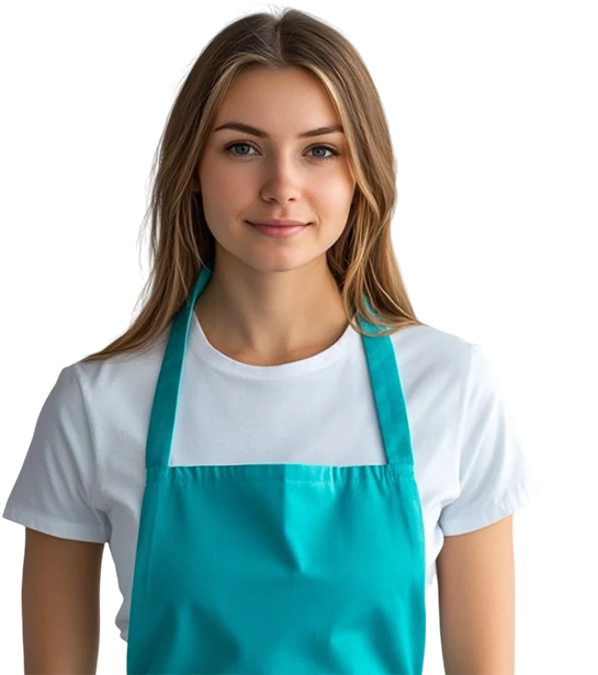 Улыбающаяся сотрудница клининга в фартуке