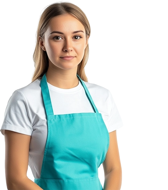 Клинер в бирюзовом фартуке