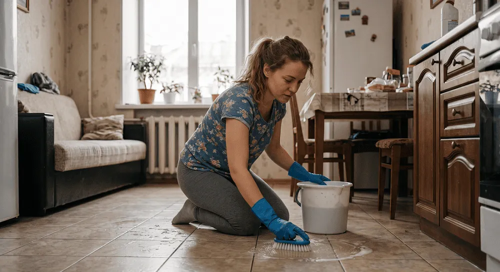 Домохозяйка делает генеральную уборку